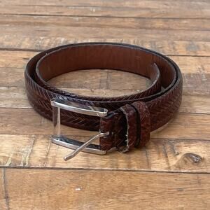 Remo Tulliani Brown Braided Calfskin Belt Men's 36 With Silver Buckle
